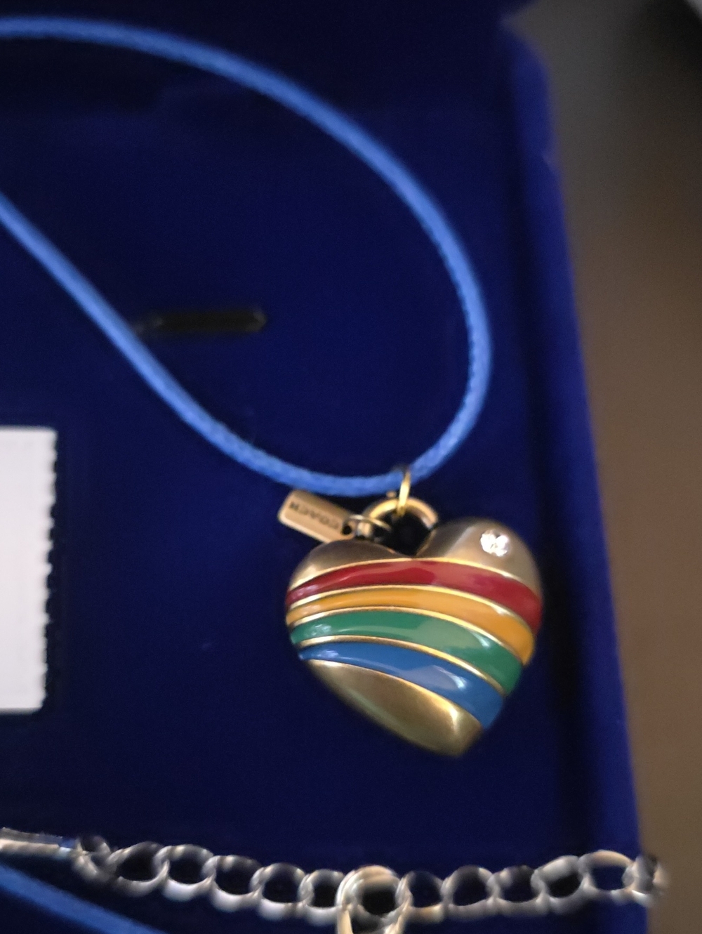 Coach Nwt Rainbow Heart Charm W/ Unbranded Wax Leather Cord Necklace - Picture 3 of 5